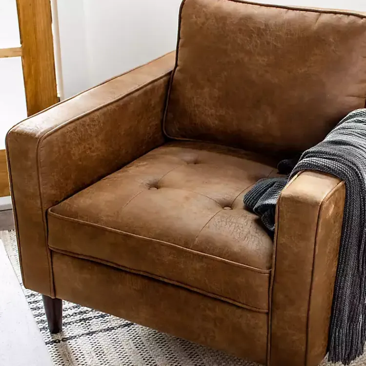 Accent Chairs-Kirklands Home Wyatt Faux Leather Armchair Brown