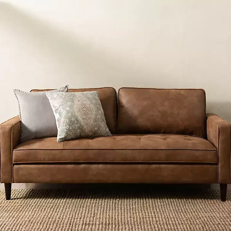 Sofas & Loveseats-Kirklands Home Wyatt Faux Leather Sofa Brown