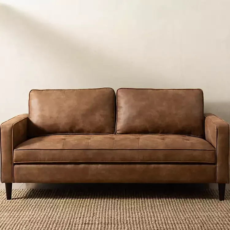 Sofas & Loveseats-Kirklands Home Wyatt Faux Leather Sofa Brown