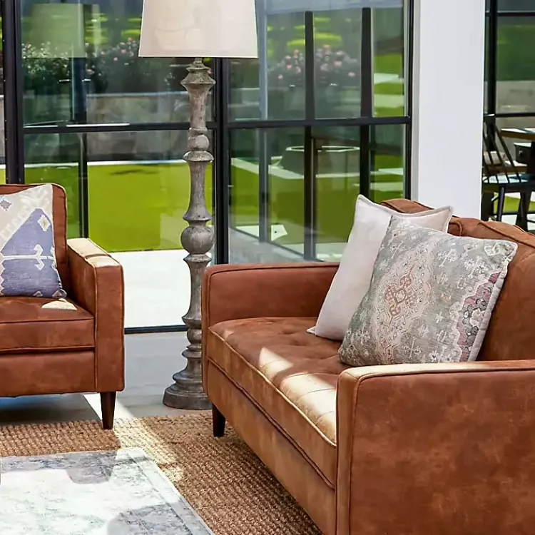 Sofas & Loveseats-Kirklands Home Wyatt Faux Leather Sofa Brown