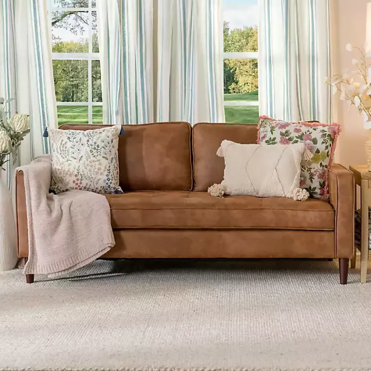 Sofas & Loveseats-Kirklands Home Wyatt Faux Leather Sofa Brown