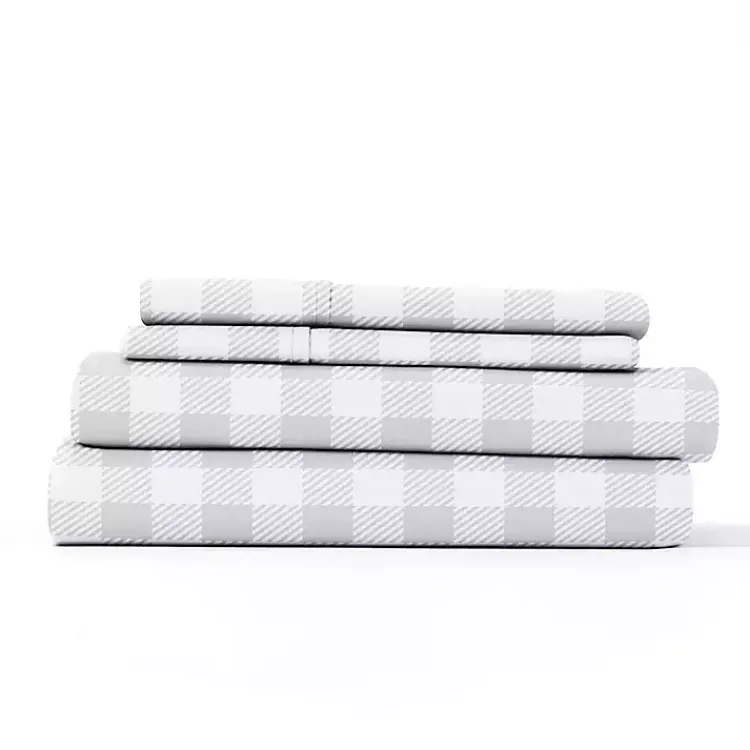 Bed Sheets-Kirklands Home Light Country Plaid 4-Pc. Full Bed Sheet Set Gray