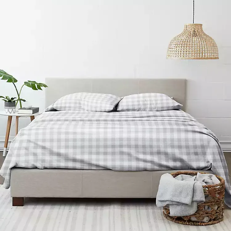 Bed Sheets-Kirklands Home Gray Country Plaid 3-pc. Twin Sheet Set