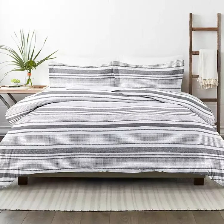 Duvets-Kirklands Home Gray Soft Striped 3-pc. King Duvet Cover Set