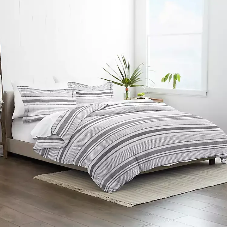Duvets-Kirklands Home Gray Soft Striped 3-Pc. Twin Duvet Cover Set