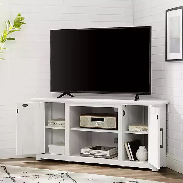 Tv Stands & Media Consoles-Kirklands Home Rustic White Katy-Corner TV Stand