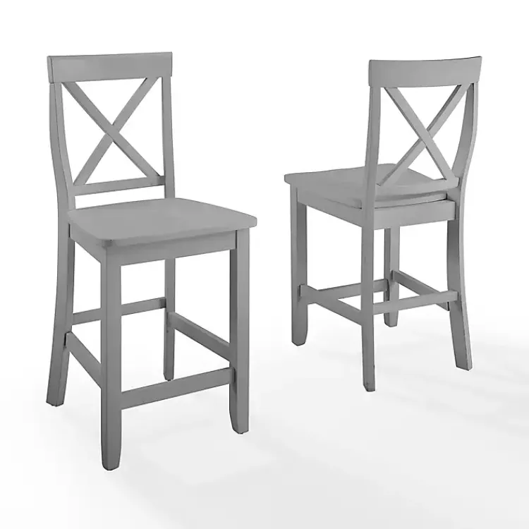 Bar Stools & Counter Height Stools-Kirklands Home Wood X-Back Counter Stools, Set of 2 Gray