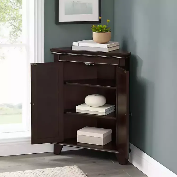 Bathroom Furniture-Kirklands Home Nikki Dark Wooden Corner Cabinet Brown