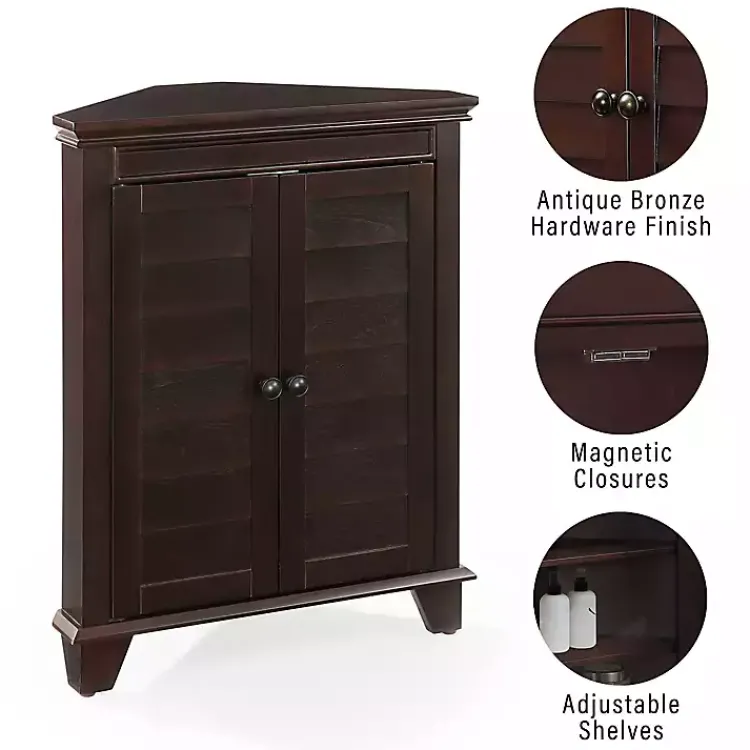 Bathroom Furniture-Kirklands Home Nikki Dark Wooden Corner Cabinet Brown