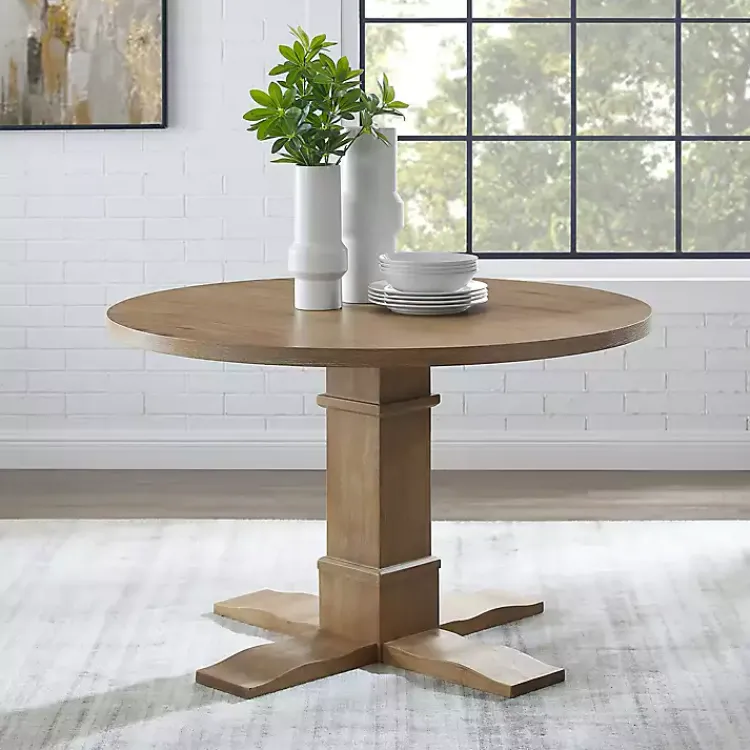 Dining Tables-Kirklands Home Round Brown Wood Pedestal Base Dining Table