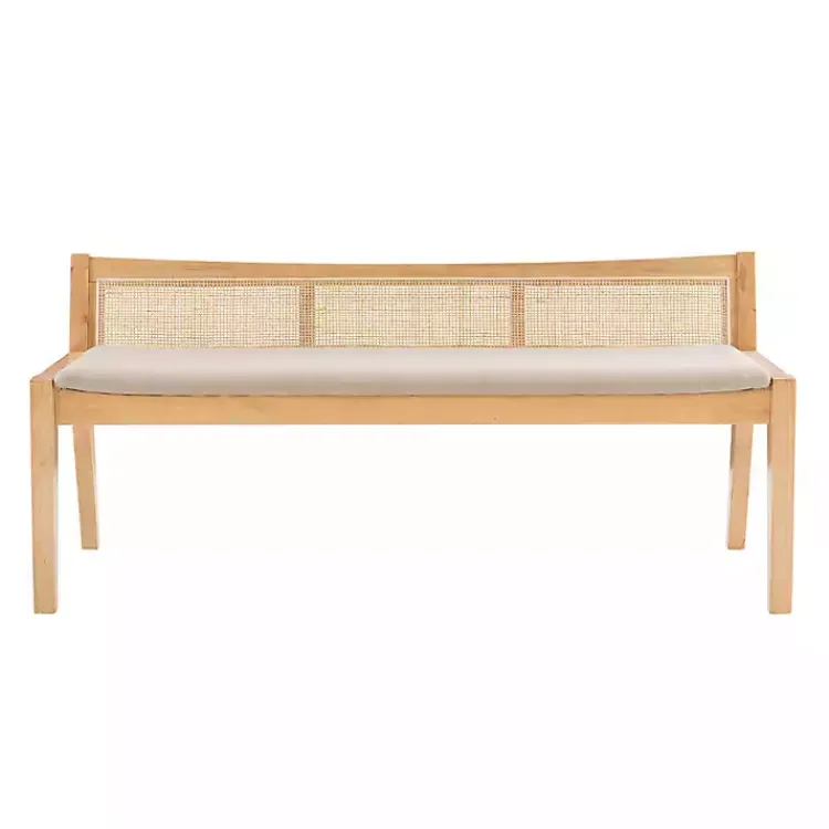 Entryway Furniture-Kirklands Home Natural Woven Rat Back Minimalist Bench Tan