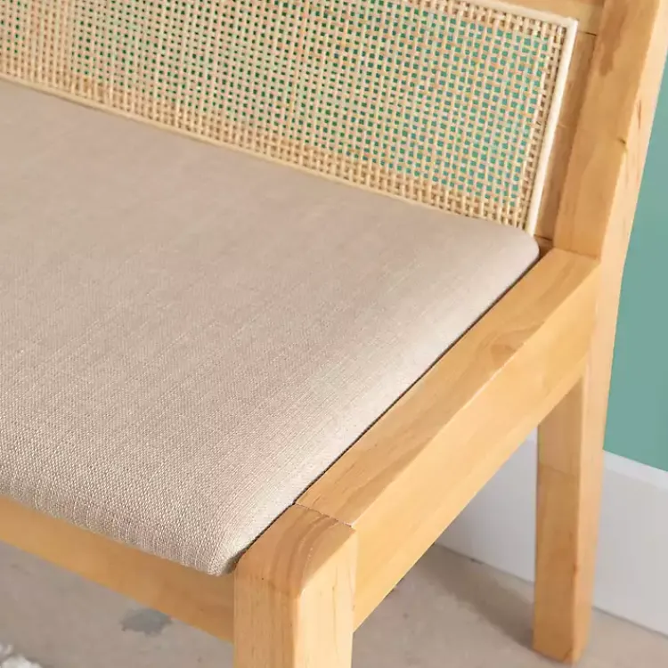 Entryway Furniture-Kirklands Home Natural Woven Rat Back Minimalist Bench Tan