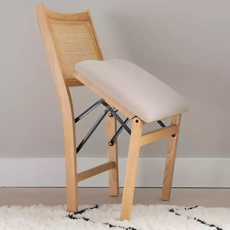 Accent Chairs-Kirklands Home Folding Rat Cane Back Cushioned Chair Tan