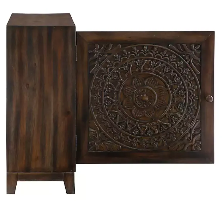 Cabinets & Sideboards-Kirklands Home Dark Chestnut Medallion Carved Cabinet Brown
