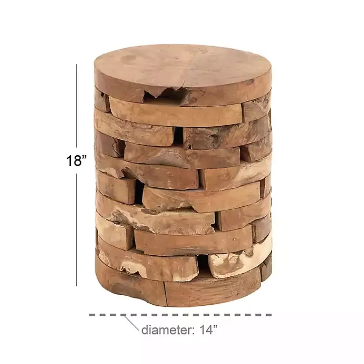 Accent & End Tables-Kirklands Home Teak Wood Stacked Round Accent Table Brown