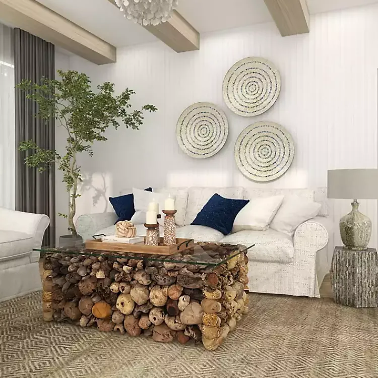 Accent & End Tables-Kirklands Home Mussel Shell Hexagonal Accent Table Multi