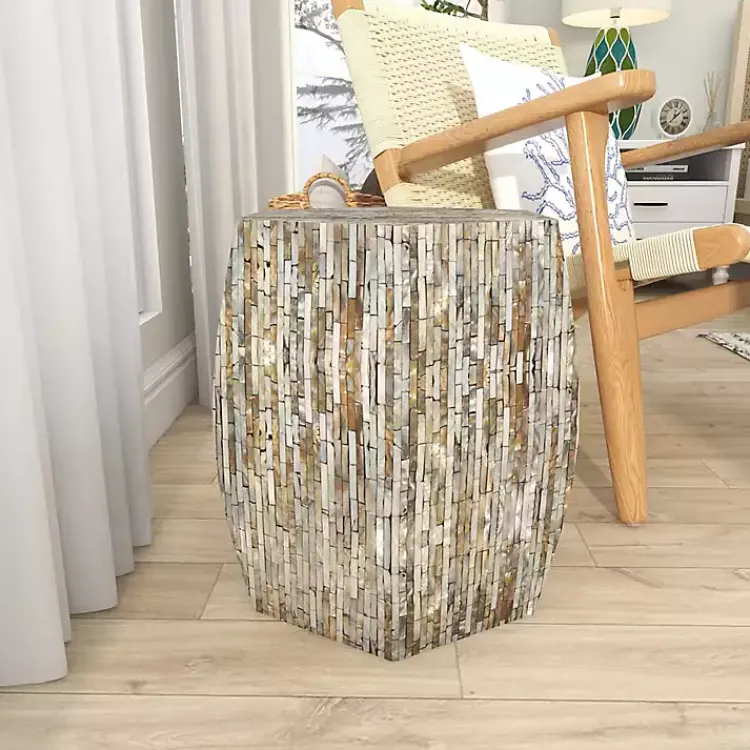 Accent & End Tables-Kirklands Home Mussel Shell Hexagonal Accent Table Multi