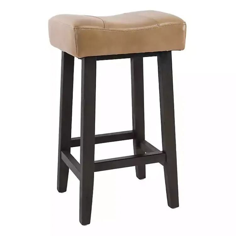 Bar Stools & Counter Height Stools-Kirklands Home Camel Wood and Leather Backless Stool Tan
