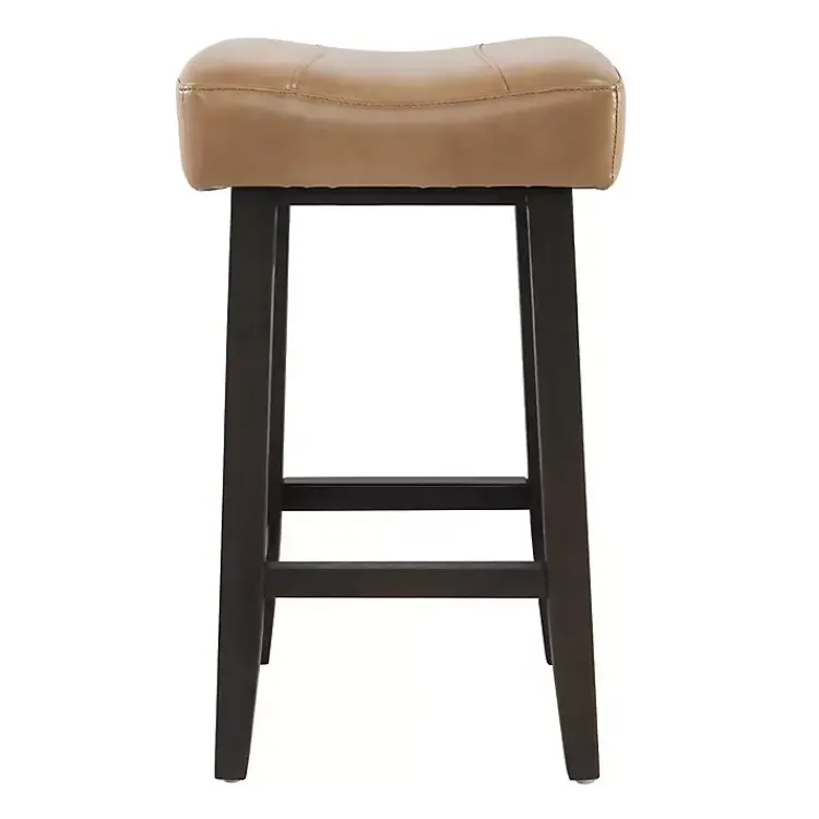 Bar Stools & Counter Height Stools-Kirklands Home Camel Wood and Leather Backless Stool Tan