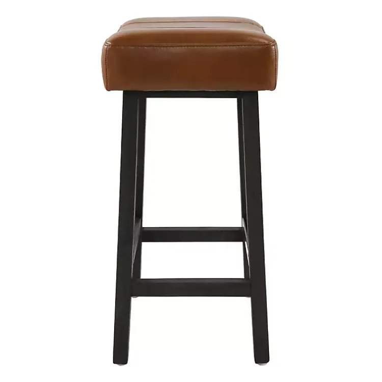 Bar Stools & Counter Height Stools-Kirklands Home Caramel Wood and Faux Leather Backless Stool Brown