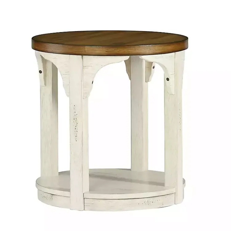 Accent & End Tables-Kirklands Home Mary White and Natural Wooden Round Accent Table