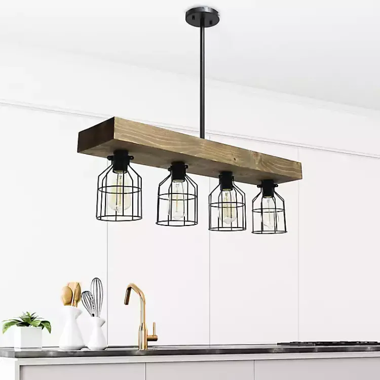 Chandeliers & Pendant Lighting-Kirklands Home Restored Wood 4-Light Pendant Light