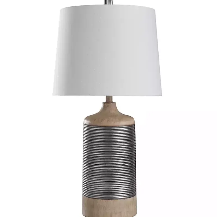 Table Lamps-Kirklands Home Metallic Silver Banded Table Lamp White