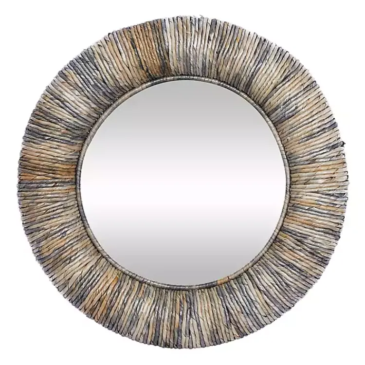 Decorative Mirrors-Kirklands Home Round Teak Wood Coiled Tampar Frame Mirror