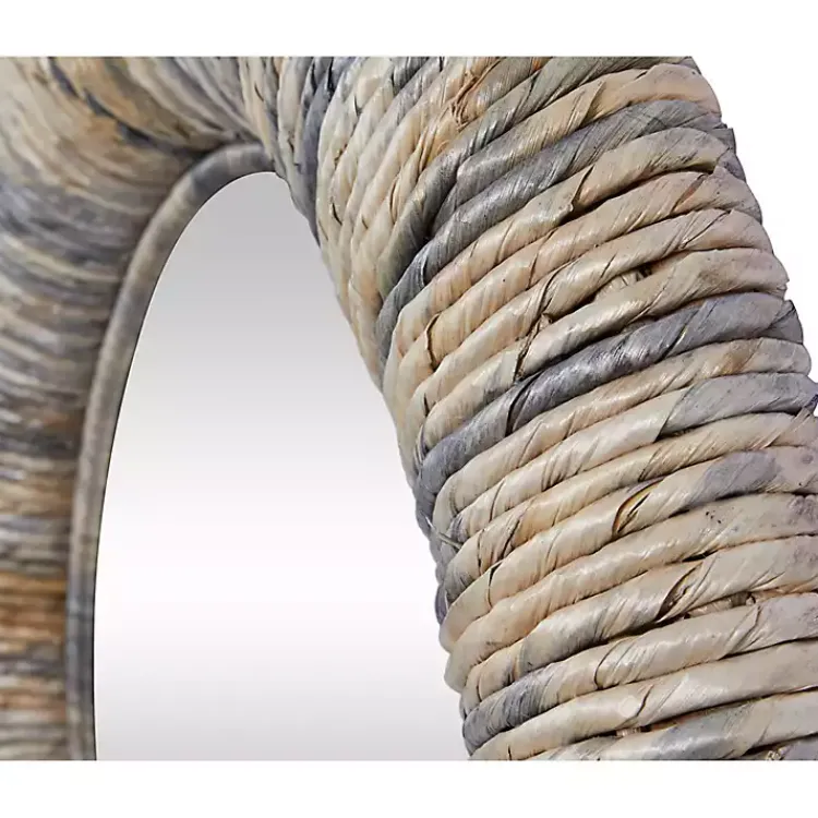 Decorative Mirrors-Kirklands Home Round Teak Wood Coiled Tampar Frame Mirror