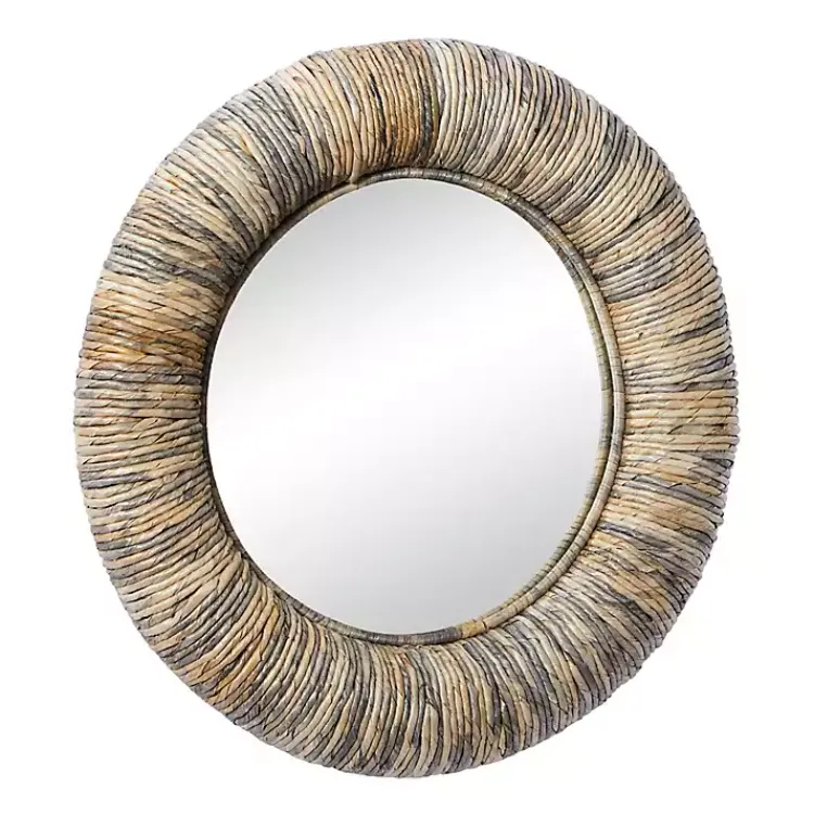 Decorative Mirrors-Kirklands Home Round Teak Wood Coiled Tampar Frame Mirror