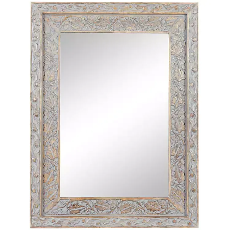 Decorative Mirrors-Kirklands Home Carved Floral Mango Wood Mirror
