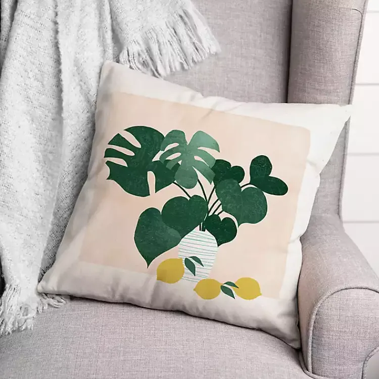 Outdoor Cushions & Pillows-Kirklands Home Monstera and Lemons Outdoor Pillow
