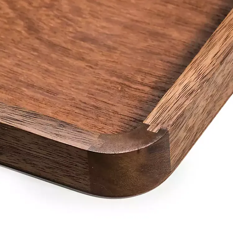 Serving & Entertaining-Kirklands Home Acacia Wood Rectangle Serving Tray with Handles Brown