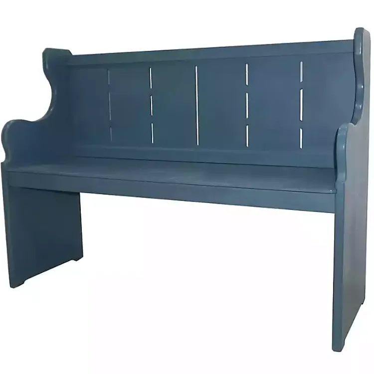 Entryway Furniture-Kirklands Home Carved Wood Pew Bench Blue