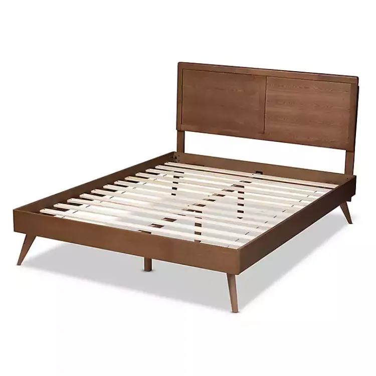 Beds & Headboards-Kirklands Home Walnut Inset Paneling Platform Queen Bed Brown