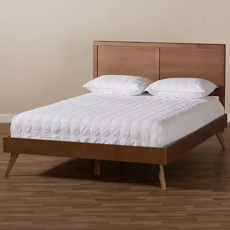 Beds & Headboards-Kirklands Home Walnut Inset Paneling Platform Queen Bed Brown