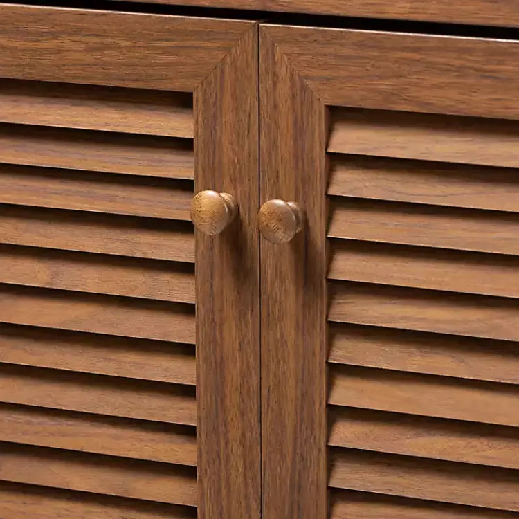 Entryway Furniture-Kirklands Home Walnut Wood 11-Shelf Paneled Shoe Cabinet Brown