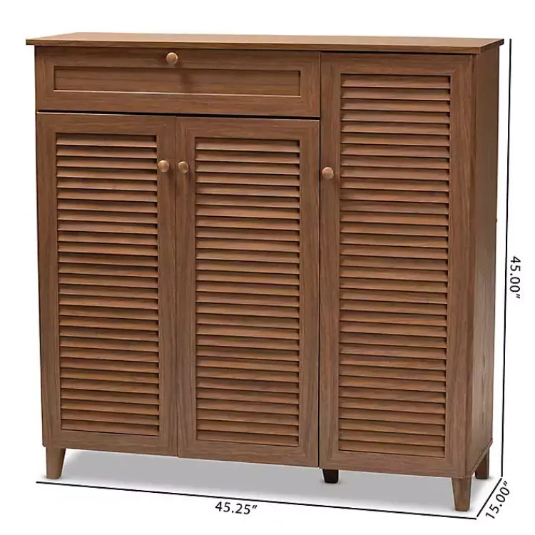 Entryway Furniture-Kirklands Home Walnut Wood 11-Shelf Paneled Shoe Cabinet Brown