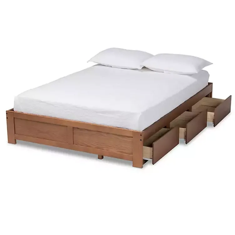 Beds & Headboards-Kirklands Home Walnut Wooden 3-Drawer Platform Bed Brown