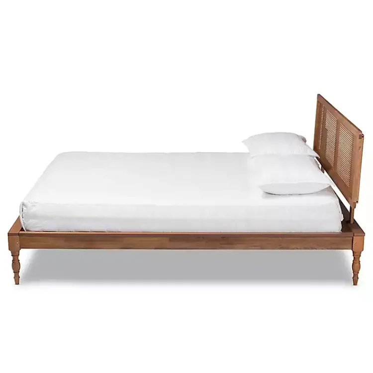 Beds & Headboards-Kirklands Home Ash Walnut Wrap-Around Rattan Platform Queen Bed Brown