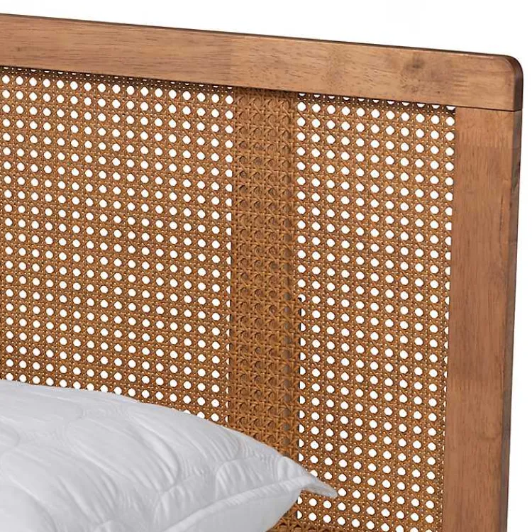 Beds & Headboards-Kirklands Home Ash Walnut Wrap-Around Rattan Platform Queen Bed Brown