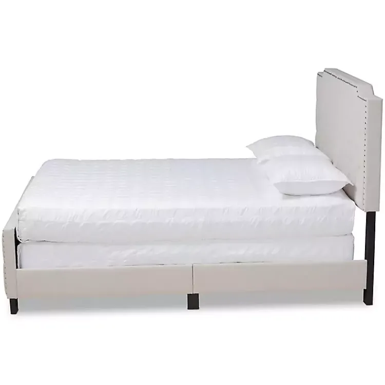 Beds & Headboards-Kirklands Home Beige Upholstered Button Tufted King Panel Bed Ivory