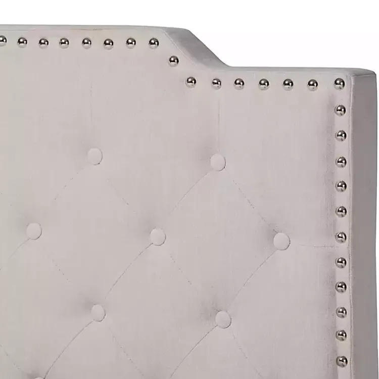 Beds & Headboards-Kirklands Home Beige Upholstered Button Tufted King Panel Bed Ivory