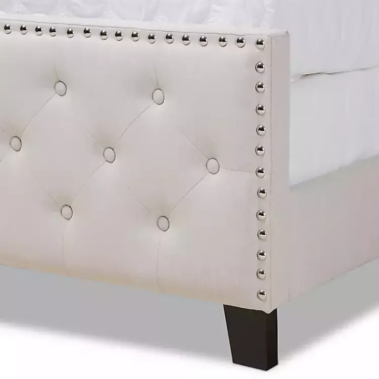 Beds & Headboards-Kirklands Home Beige Upholstered Button Tufted King Panel Bed Ivory