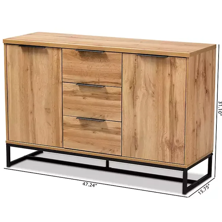 Cabinets & Sideboards-Kirklands Home Oak Wood and Metal Sideboard Buffet