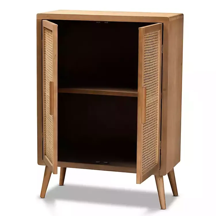 Cabinets & Sideboards-Kirklands Home Medium Oak Rattan 2-Door Cabinet