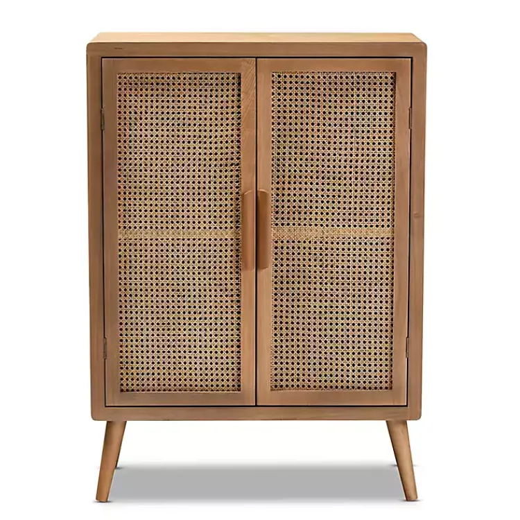 Cabinets & Sideboards-Kirklands Home Medium Oak Rattan 2-Door Cabinet