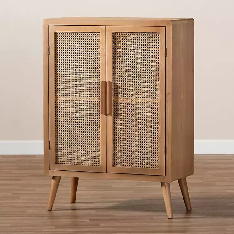 Cabinets & Sideboards-Kirklands Home Medium Oak Rattan 2-Door Cabinet