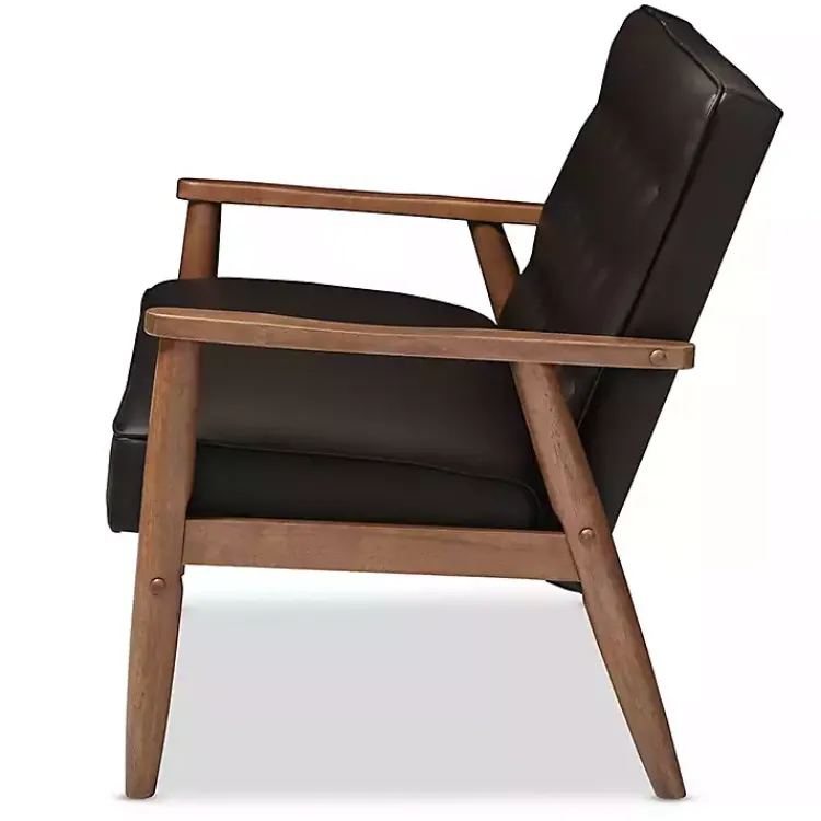 Sofas & Loveseats-Kirklands Home Faux Leather and Rubberwood Loveseat, 49 in. Brown