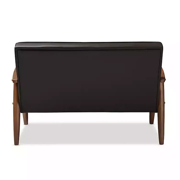 Sofas & Loveseats-Kirklands Home Faux Leather and Rubberwood Loveseat, 49 in. Brown